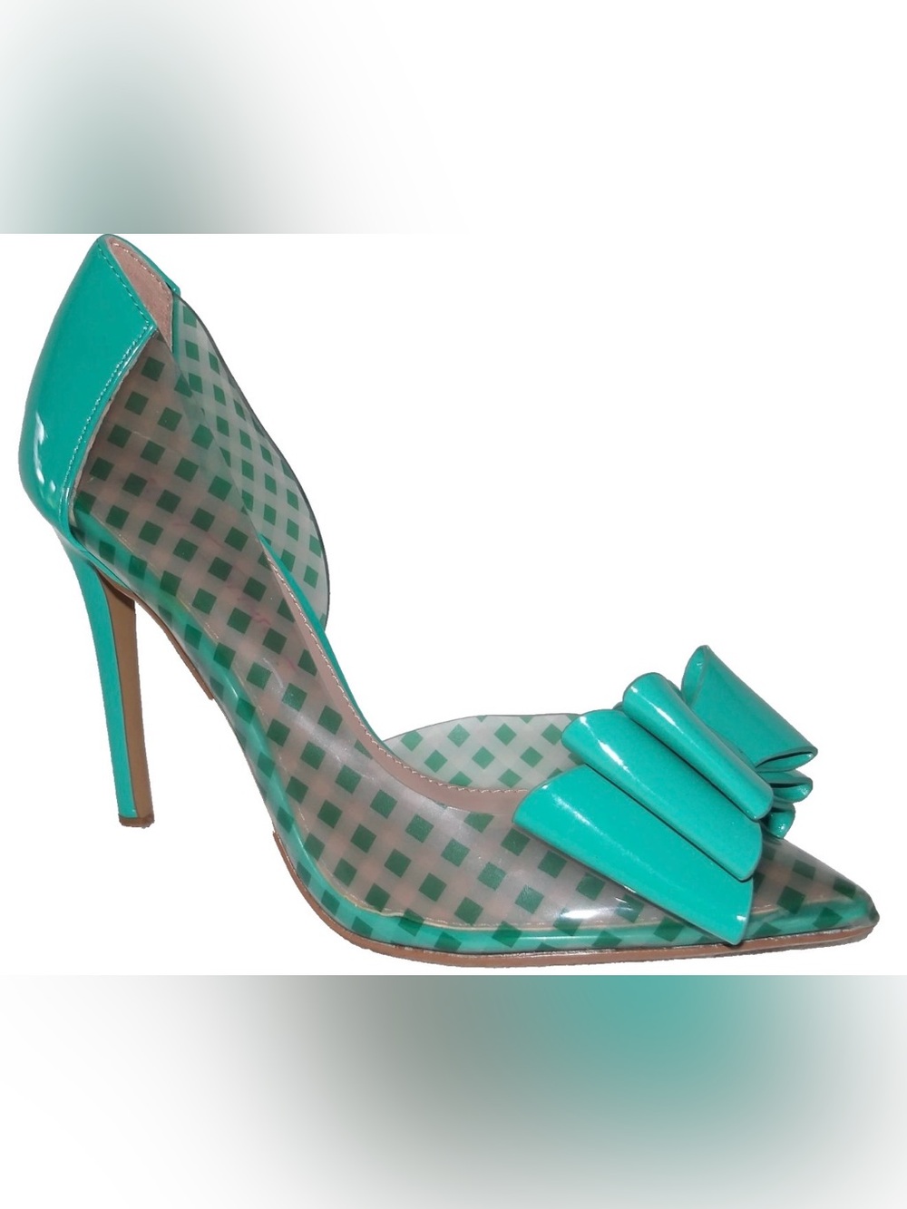 Betsey Johnson Prince-P Turquoise Gingham Clear Checked D'Orsay Pump Size 8M